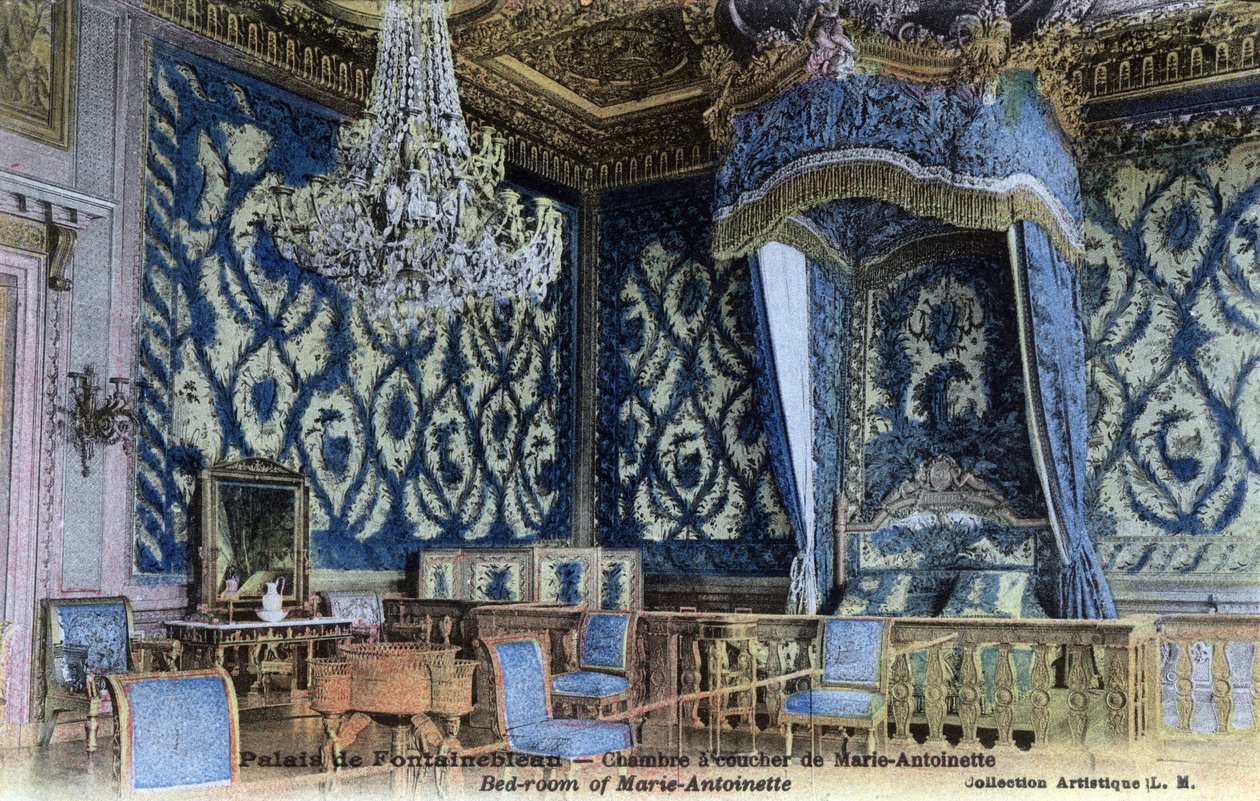 Chateau de Fontainebleau: sypialnia królowej Marii Antoniny (1755-1793) - Pocztówka koniec XIX-XX wieku autorstwa William M. Timlin