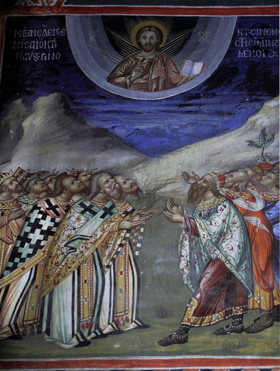 Chrystus w chwale kontrolujący siły doczesne i duchowe Bizantyjski fresk z klasztoru Agios Ioannis Lampadistis, Saint-John Lampadistis XI wiek Cypr Malowane kościoły UNESCO Troodos, Cypr autorstwa William M. Timlin