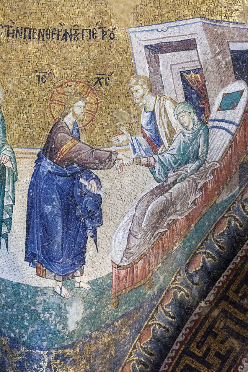 Chrystus uzdrawia teściową Piotra, mozaika w kościele Cora, Stambuł, Turcja autorstwa Unbekannter Künstler