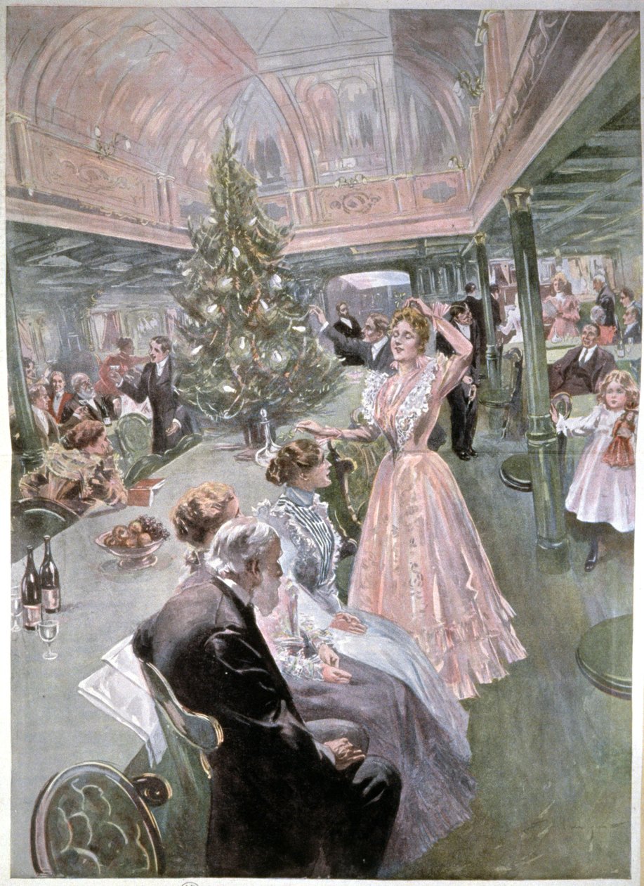 Wigilia na statku wycieczkowym, ok. 1900 r. (ilustracja) autorstwa Unbekannter Künstler
