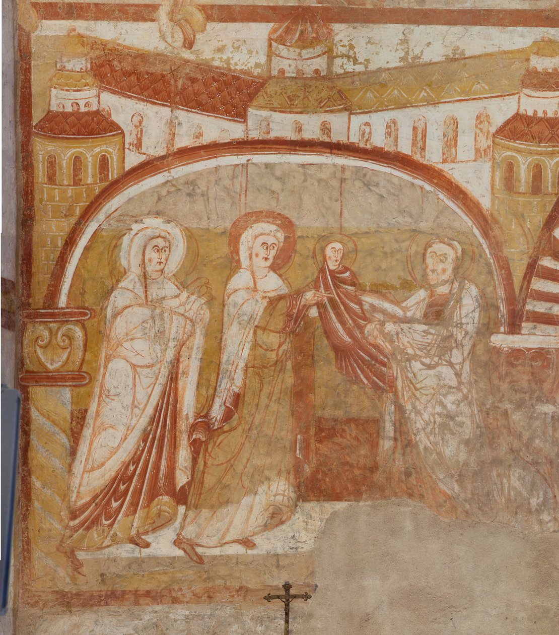 Kościół (Église Saint-Martin). Wnętrze. Malowidła ścienne (fresk). Zachodnia ściana nawy. Szczegół. Prezentacja w świątyni. XII wiek. autorstwa Unbekannt