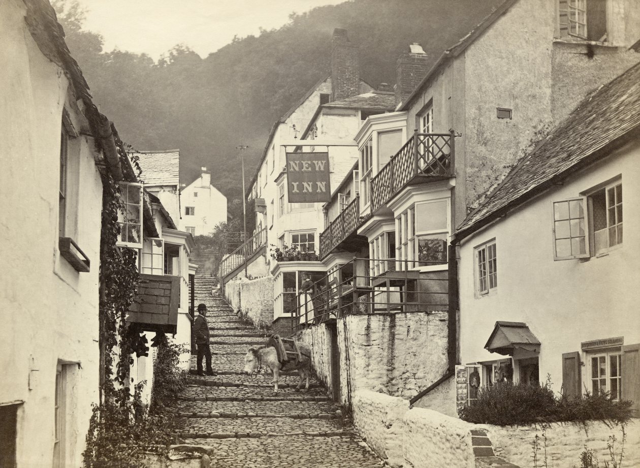 Clovelly, Torridge, Devon, Wielka Brytania (zdjęcie czarno-białe) autorstwa Unbekannter Künstler