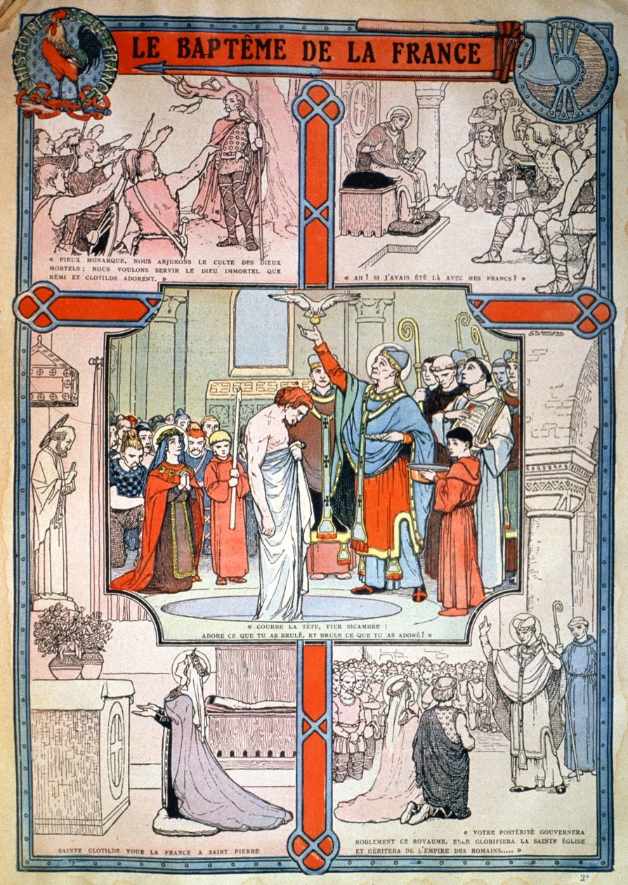 Chrzest Clovisa przez Saint Remi w Reims, ok. 1930 r. (druk) autorstwa Unbekannter Künstler