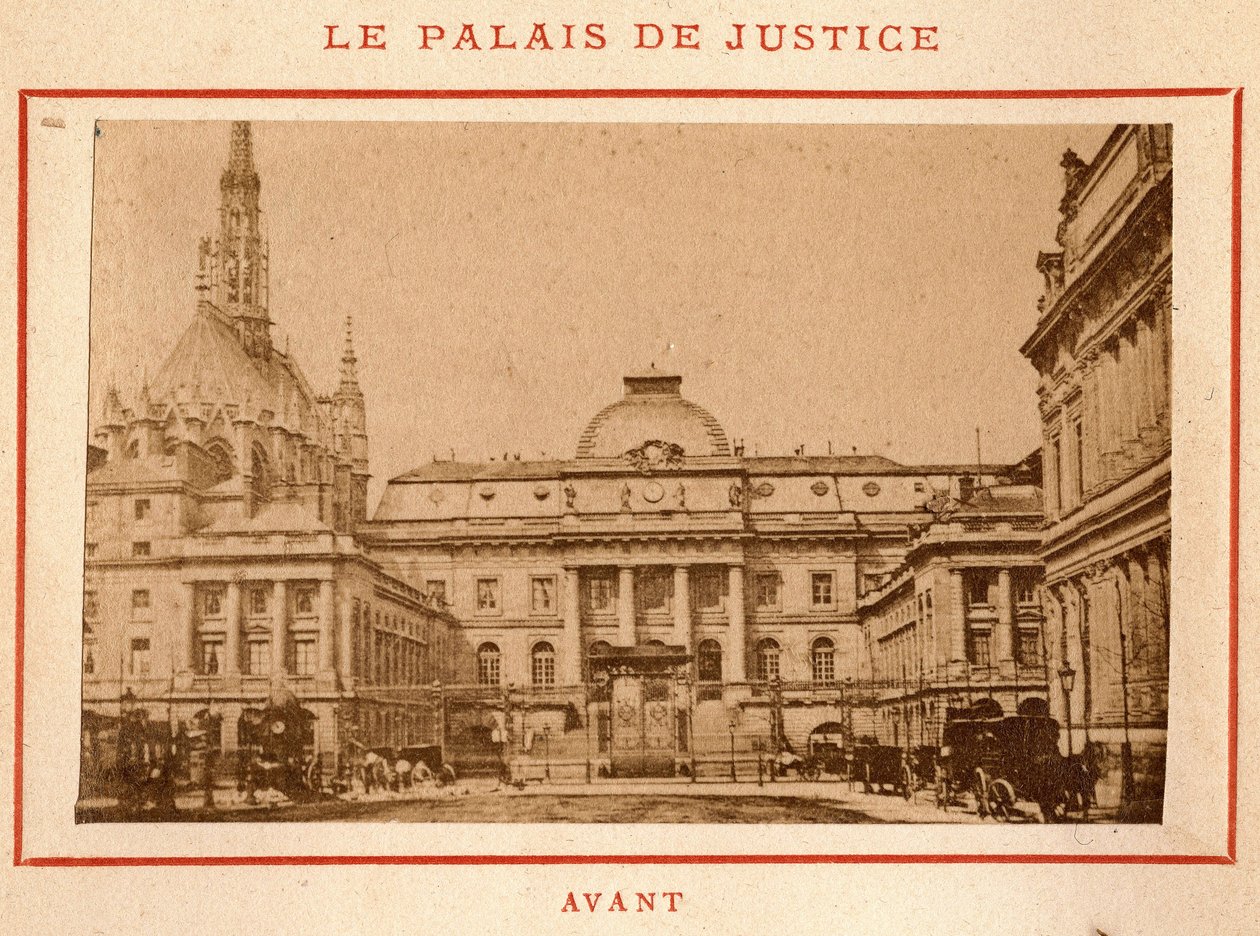 Commune de Paris (1871): widok Palais de Justice w Paryżu przed jego pożarem w maju 1871. Zdjęcie Pierre