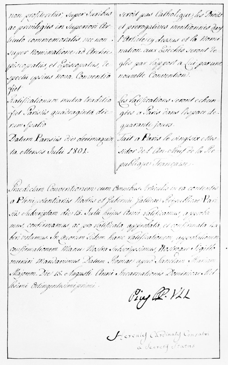 Kopia konkordatu między Napoleonem a papieżem Piusem VII z podpisem papieża autorstwa Unbekannt