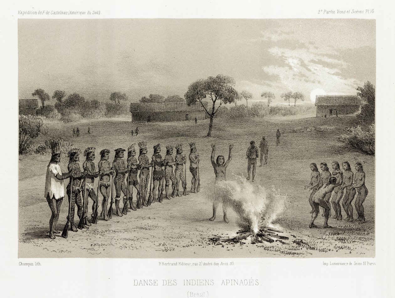 Taniec Indian Apinage, Brazylia, ok. 1843-1847 autorstwa Unbekannt
