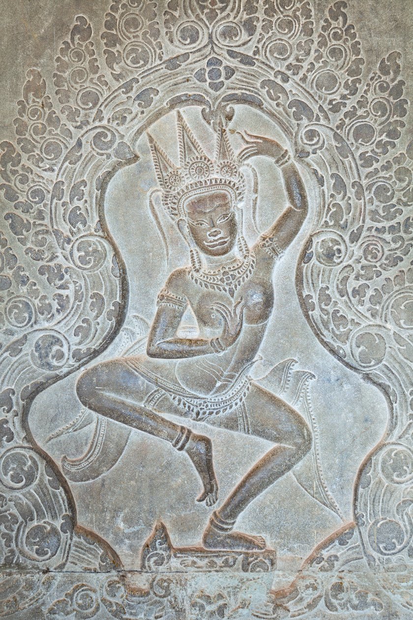 Relevo de Apsara dançando na parede externa ocidental, Angkor Wat, Camboja (foto)polonês autorstwa Unbekannter Künstler