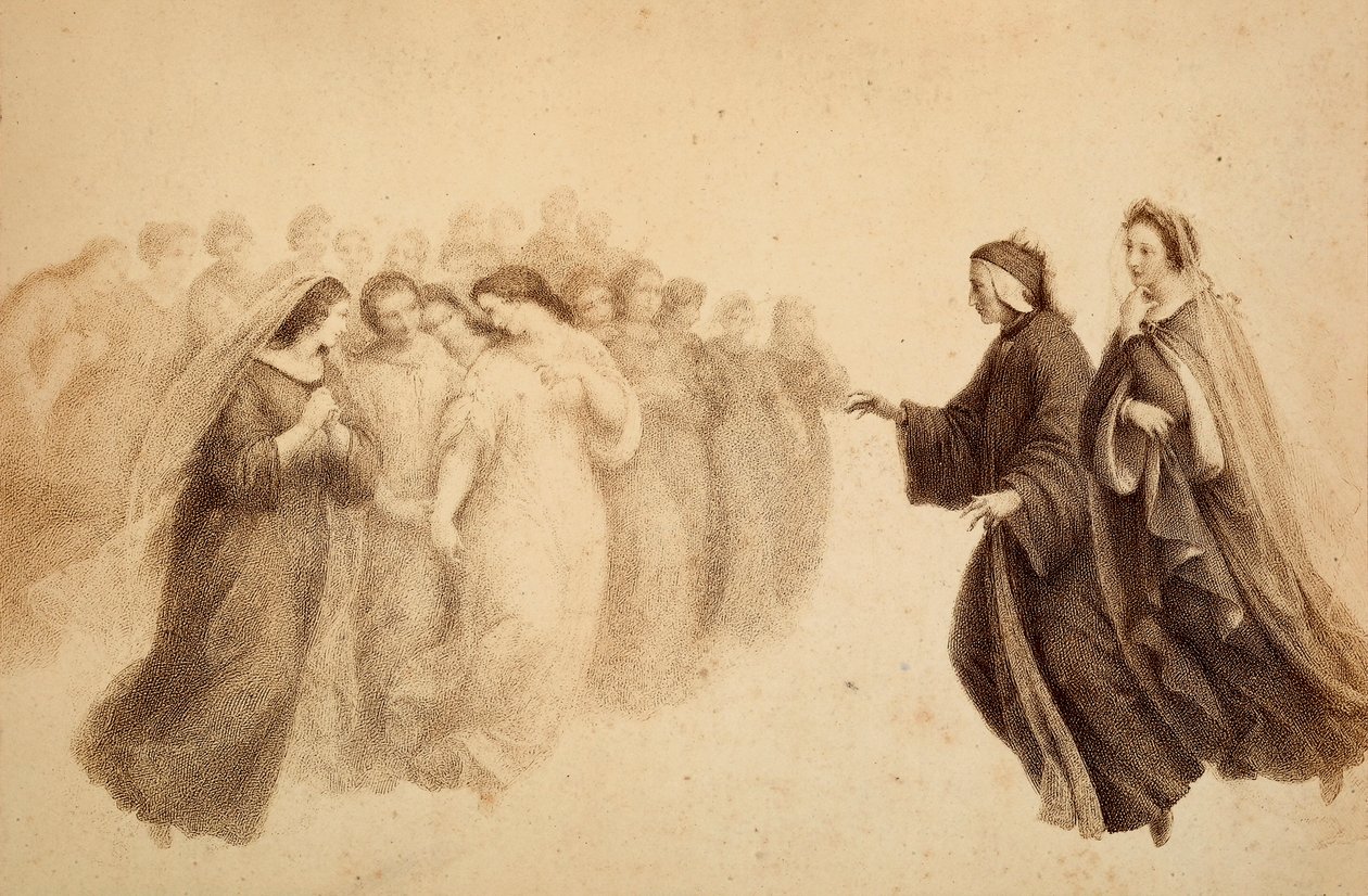 Dante wraz z Beatrycze i błogosławionymi duchami. Ilustracja do Canto XXXIII w Paradiso z Boskiej komedii Dantego Alighieri. Dzieło Francesco Scaramuzzy dedykowane władzom miejskim Florencji. autorstwa Unbekannter Künstler