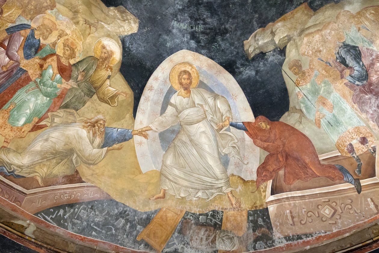 Fragment fresku Anastasis, kościół św. Zbawiciela w Chora, Parekklesion autorstwa Unbekannter Künstler