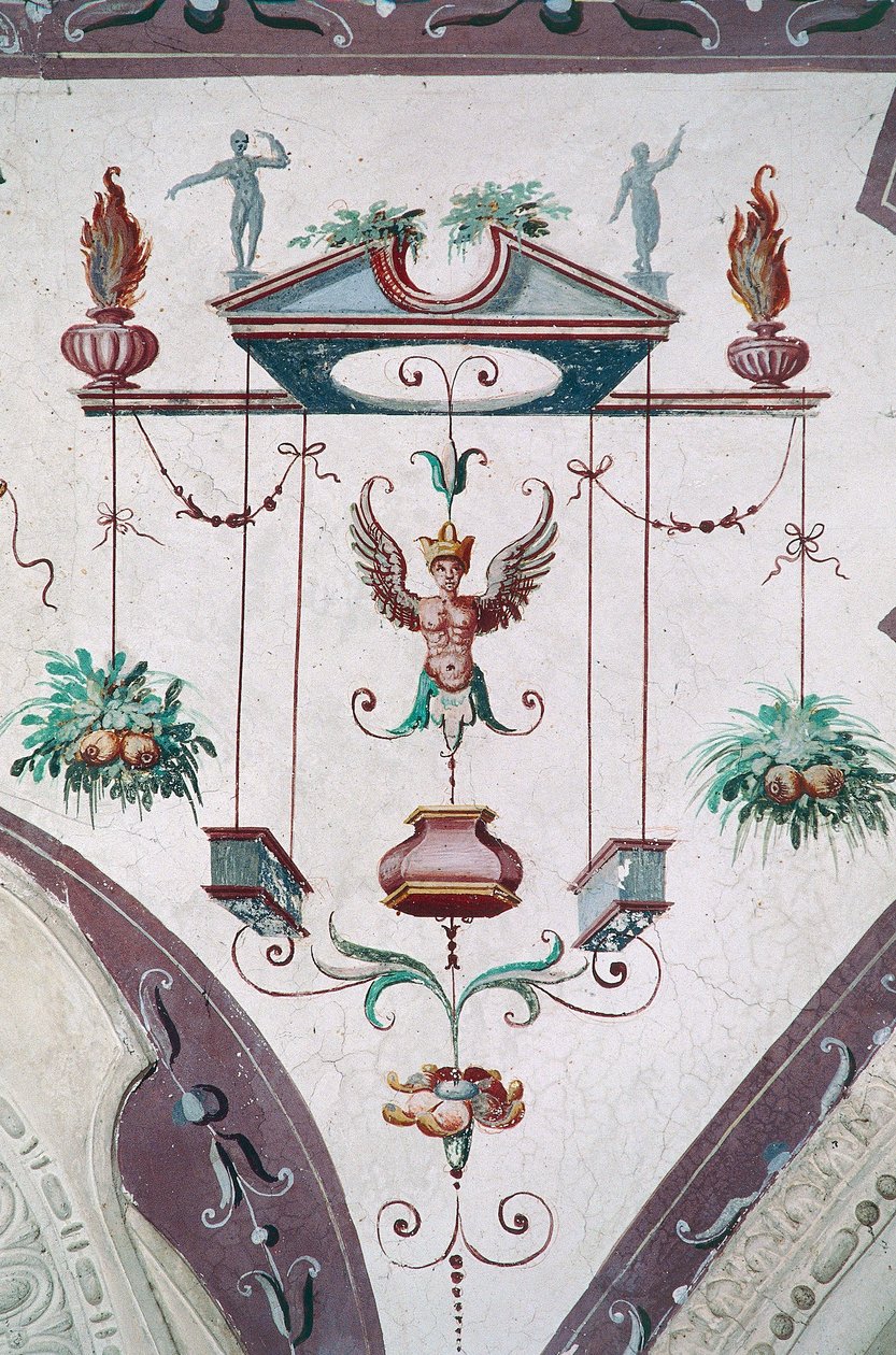 Detal sufitu Hall of Grotesques (XVI wiek), zamek Della Manta, Manta (Cuneo), Piemont, Włochy autorstwa Benjamin Baud