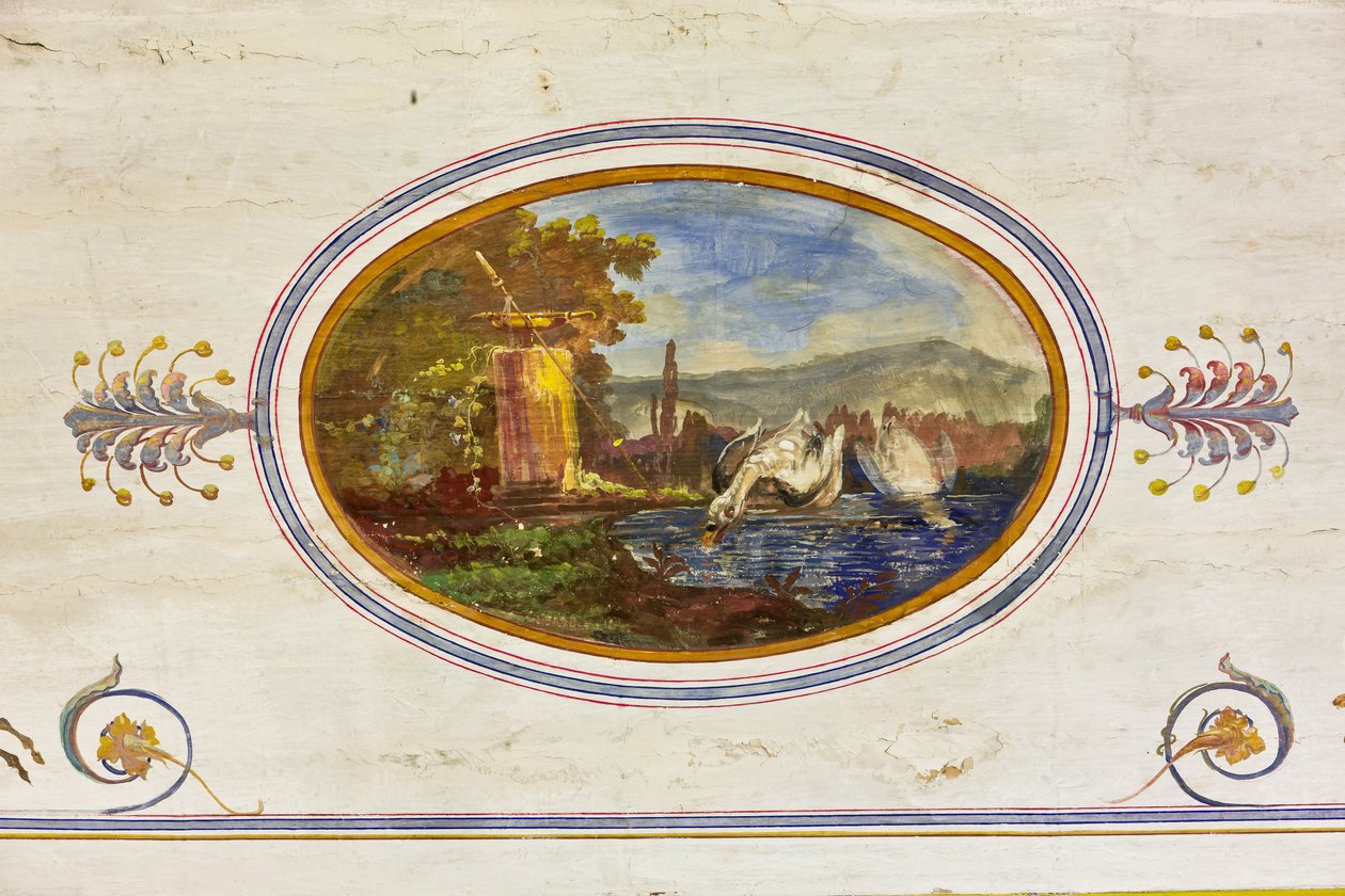 Fragment dekoracji przedstawiający łabędzie, Czerwony Pokój, Apartament Królewski, Pałac Królewski lub Palazzo dei Normanni (Pałac Normanów), Palermo, Sycylia, Włochy (zdjęcie) autorstwa Unbekannter Künstler