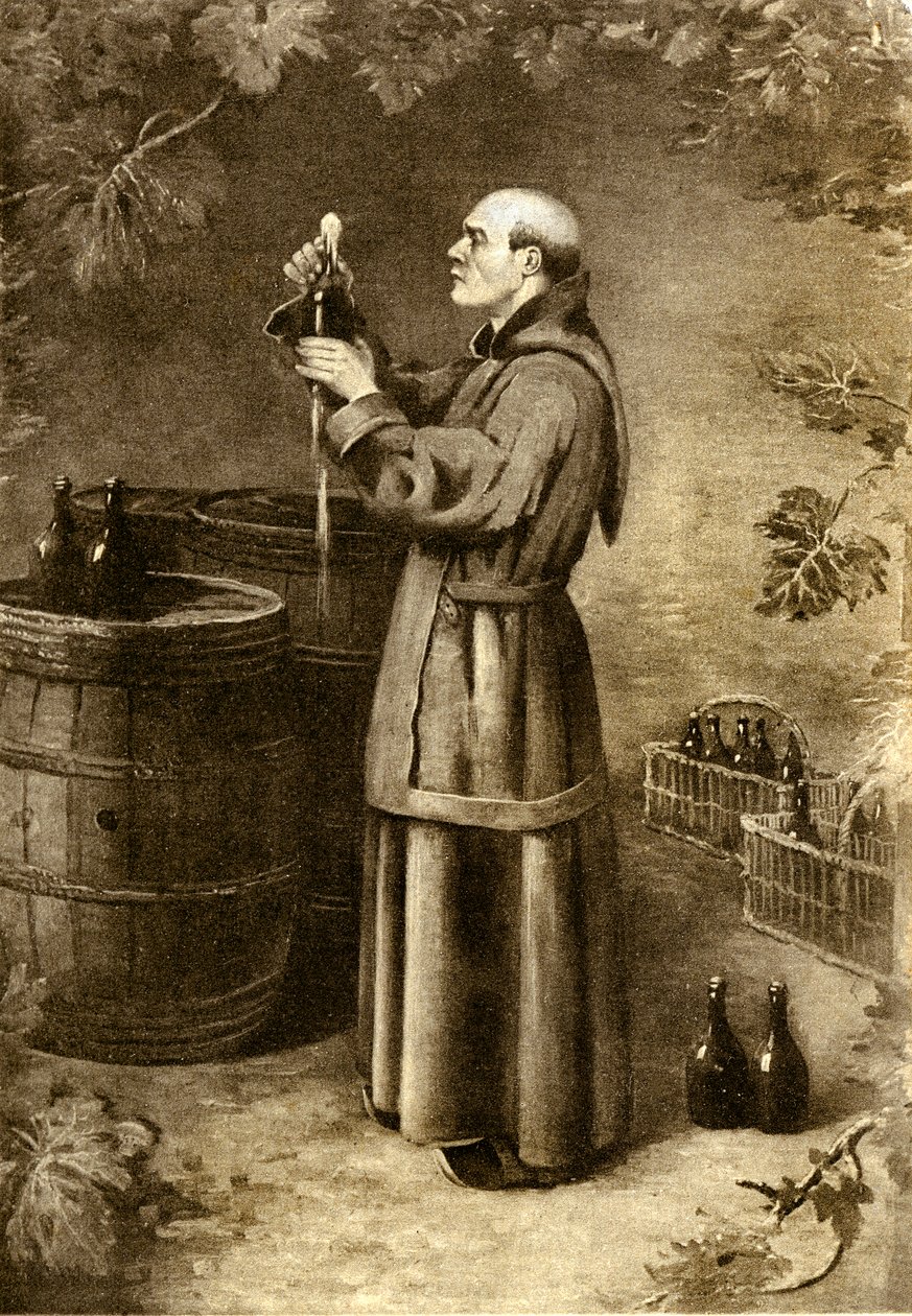 Dom Perignon odkrywający mech w latach 1714 - początek XX wieku (rycina) autorstwa Alec Hunter