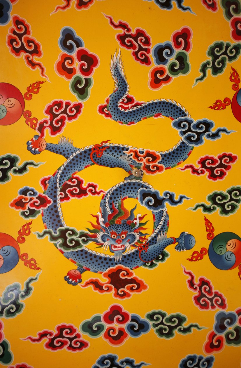 Malowidło ścienne smoka. Klasztor Kopan, Katmandu, Nepal autorstwa Unbekannt