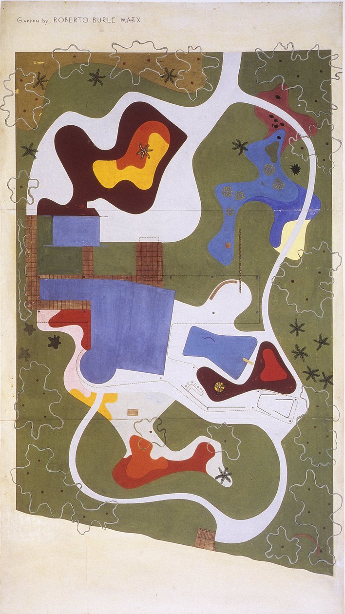Rysunek ogrodu stworzony przez Roberto Burle Marx/artysta krajobrazu/malarz/botanik/rzeźbiarz/muzyk autorstwa Unbekannt