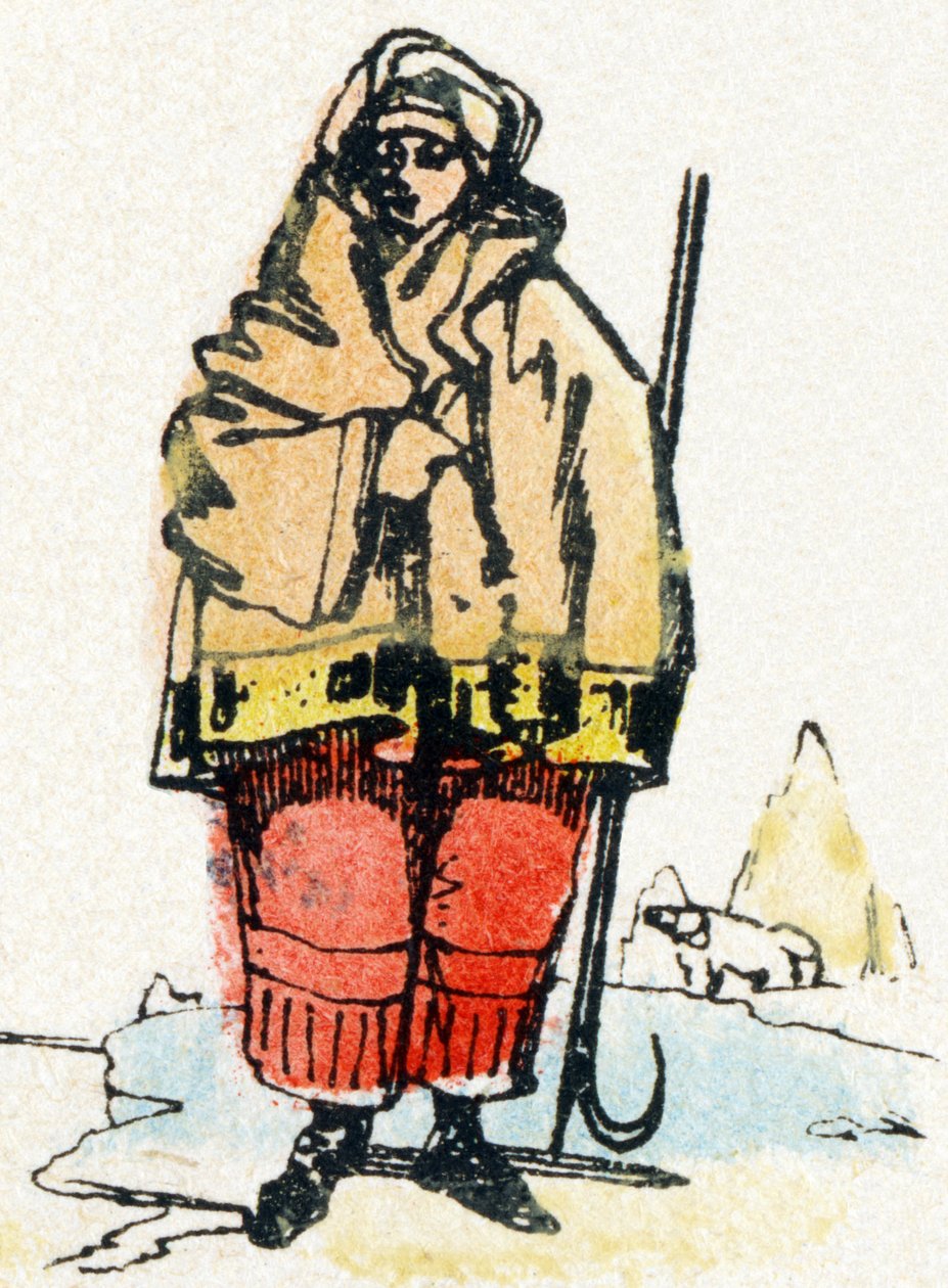 E - Eskimosi - Alfabet - rozrywka dla dzieci - Obraz epinal, popularna seria c.1890 (ilustracja) autorstwa Unbekannt