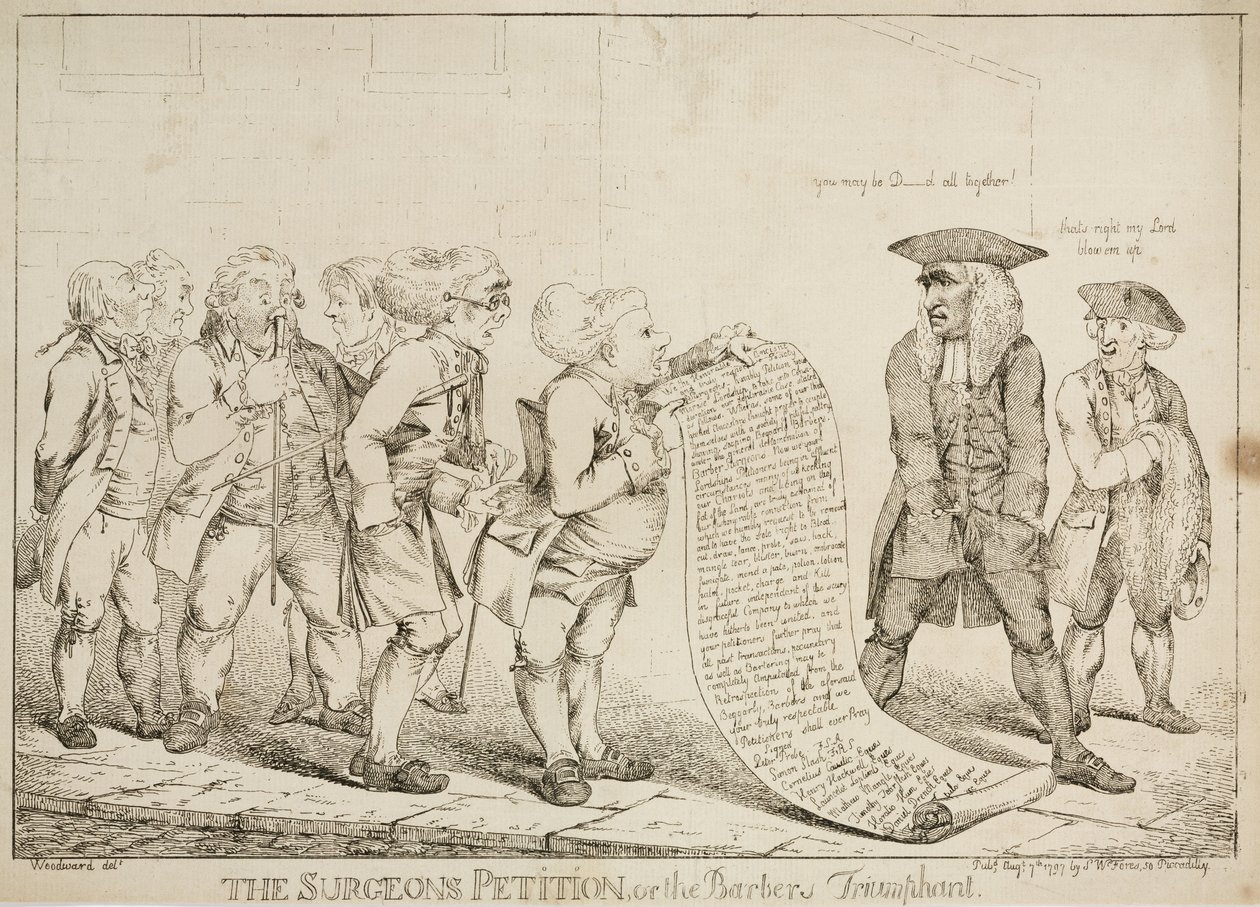 Wczesno-nowoczesna „Petycja chirurgów lub tryumf fryzjerski”, 7 sierpnia 1797 r autorstwa Unbekannt