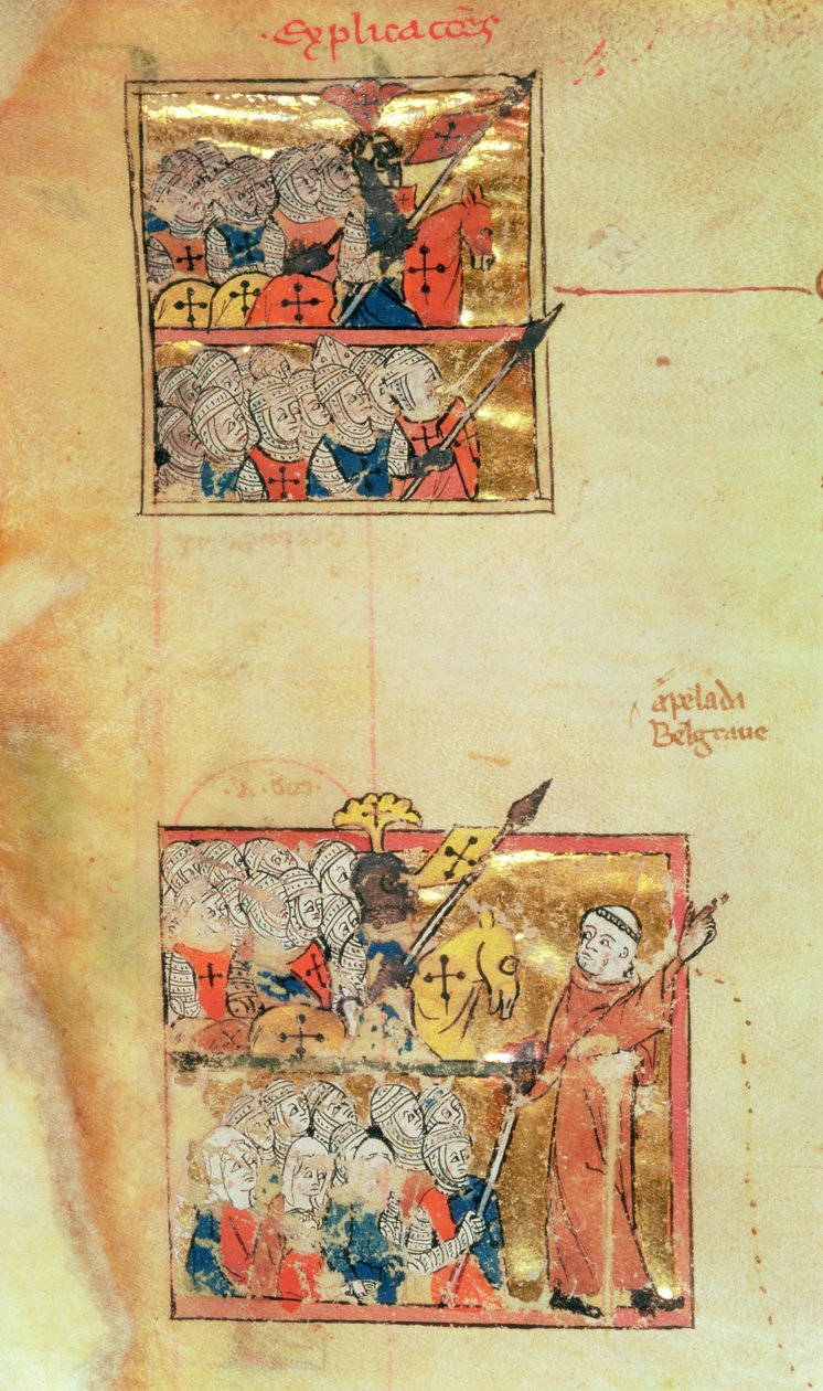 Np. 1500 f.45v Dwie miniatury przedstawiające krzyżowców dowodzonych przez Piotra Pustelnika, ok. 1095, Histoire Universelle, ok. 1286 (wellum) (szczegóły w 11457) autorstwa Unbekannter Künstler