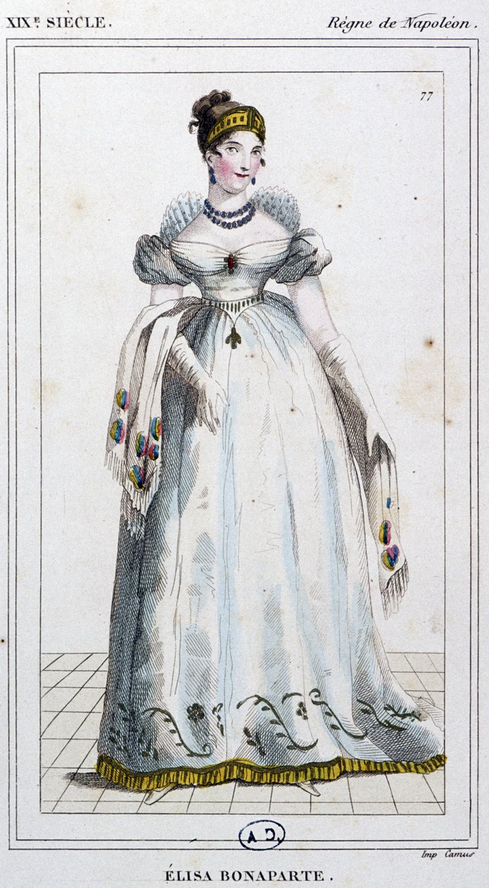 Elisa Bonaparte Baciocchi, ok. 1810 r. (rycina) autorstwa Unbekannter Künstler