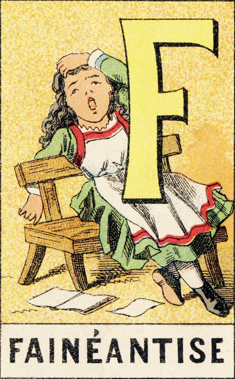 F: Faineantise - Grawerunek zaczerpnięty z ABCD małych dziewczynek. Pellerin & Cie, drukarz-wydawca, Epinal, ok. 1890. Seria A. Wymiary: 19 x 13,5 cm. autorstwa Unbekannt