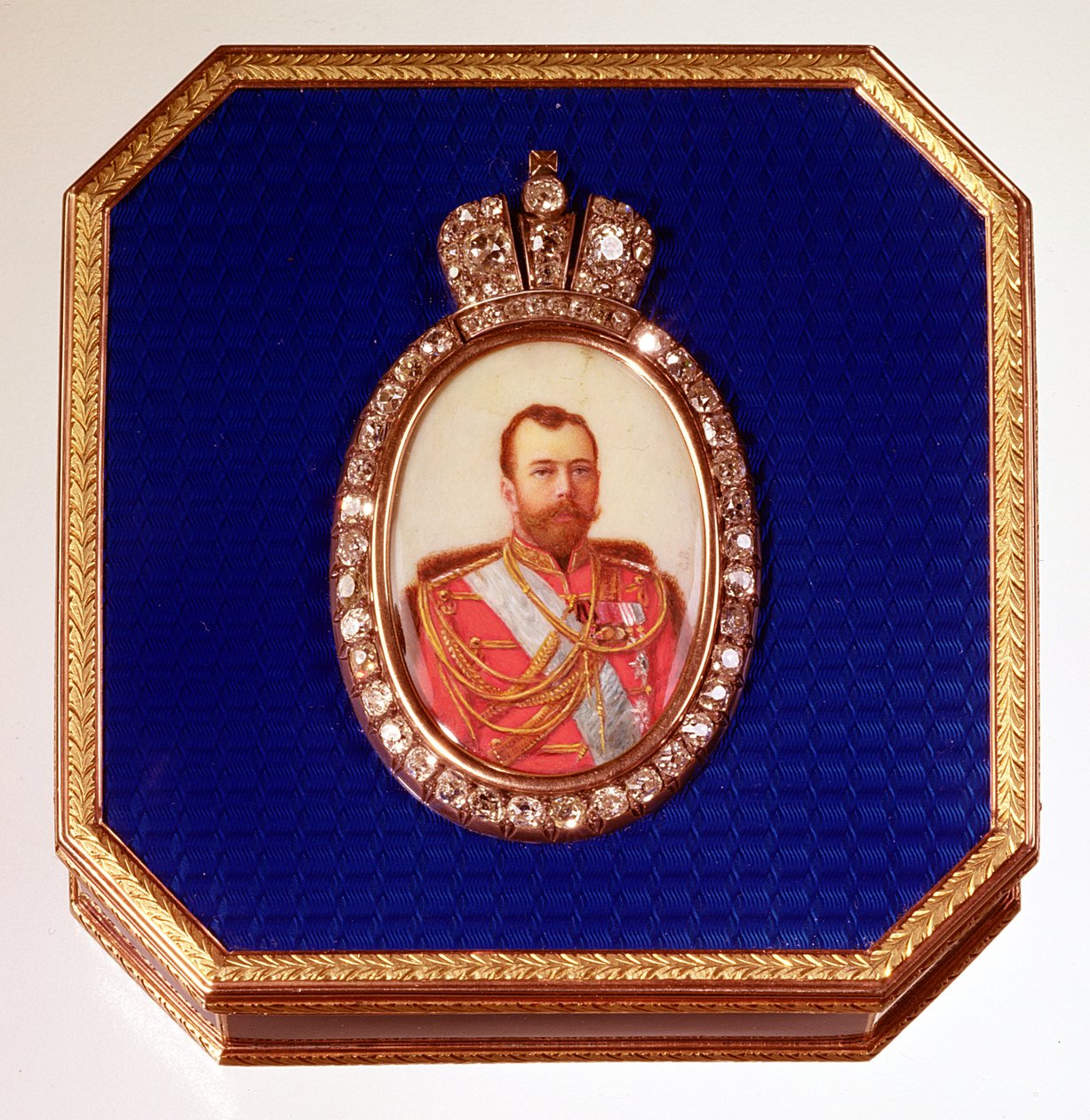 Niebieska emaliowana skrzynka Faberge z portretem cara Mikołaja II autorstwa Unbekannt