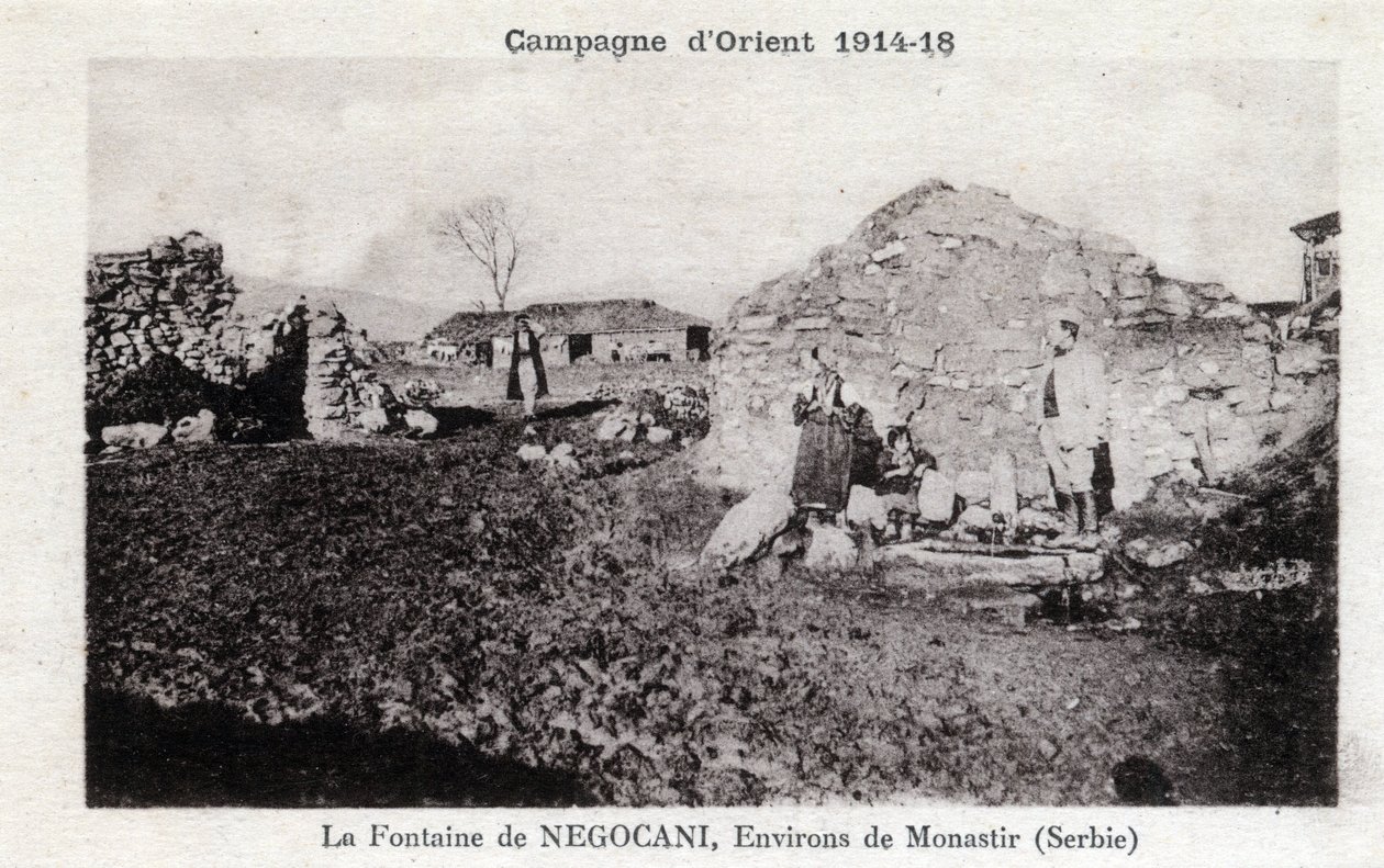 I wojna światowa (1914-1918) - Kampania Wschodnia: Fontanna Negocani w Serbii (obecnie Macedoina) - pocztówka autorstwa William M. Timlin
