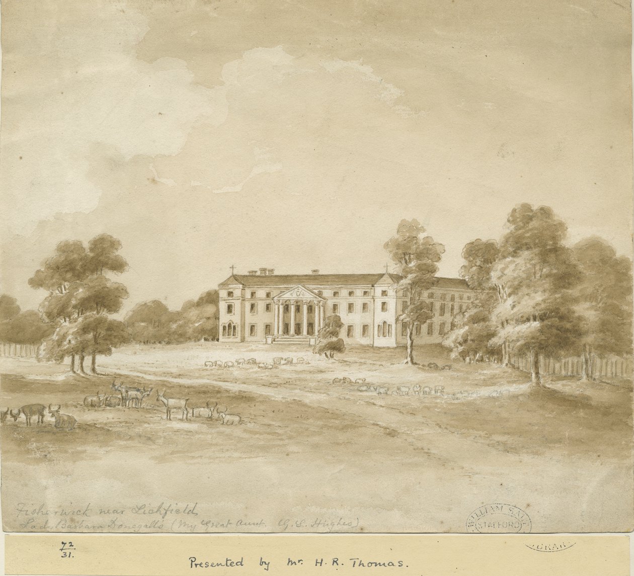 Fisherwick Hall: rysunek w odcieniu sepii, nd [?XIX w.] autorstwa Unbekannt
