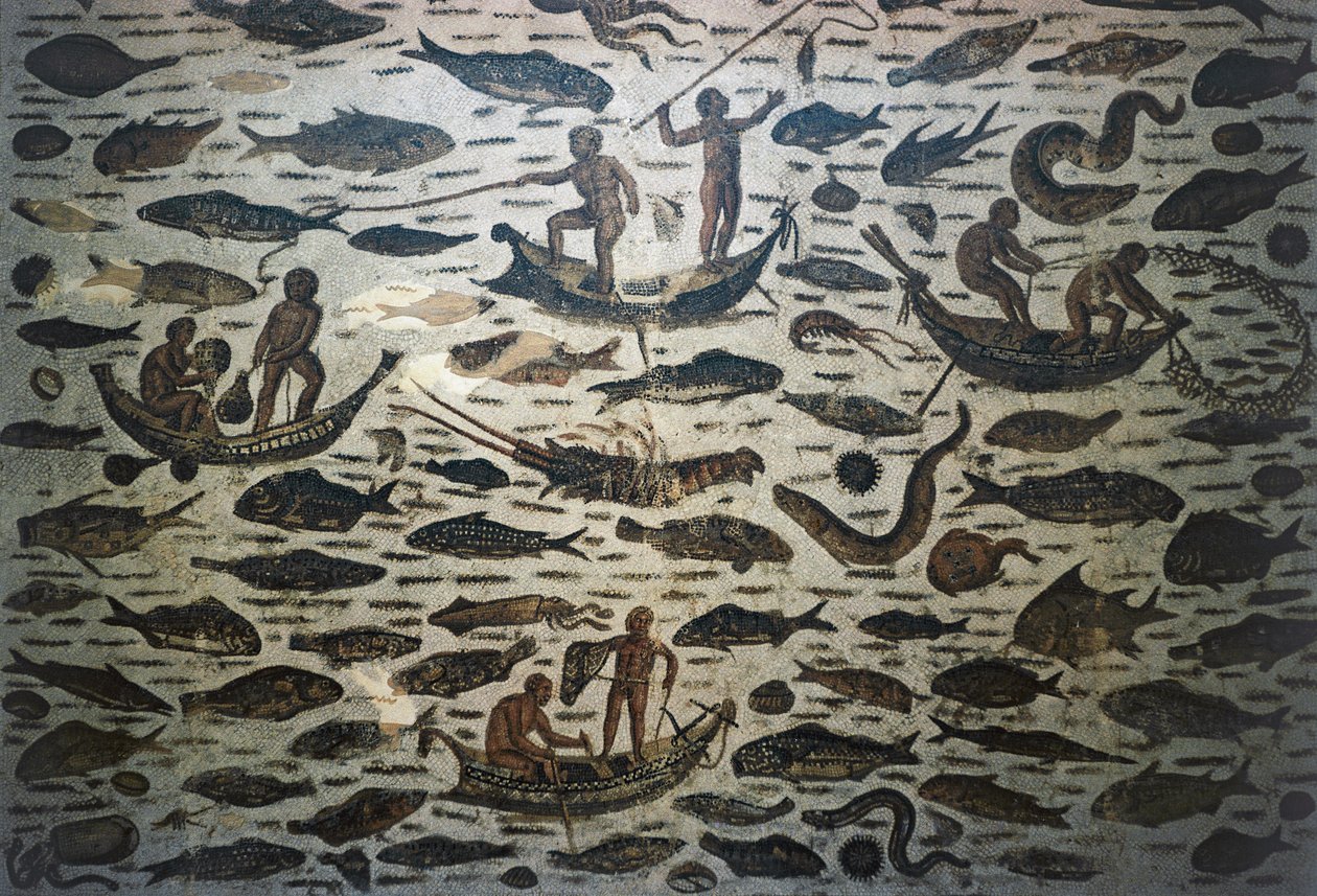 Scena rybacka, mozaika, cywilizacja rzymska, III wne autorstwa William M. Timlin