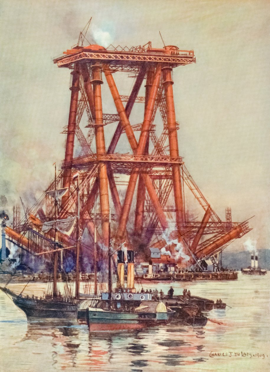 Forth Bridge, Szkocja, w budowie. ok. 1880-1890 autorstwa Alec Hunter
