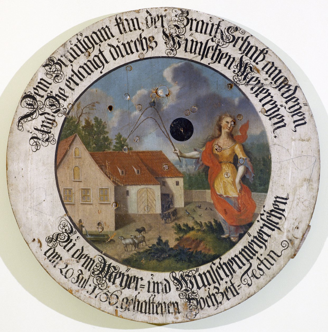 Muzeum Frankońskie Feuchtwangen Środkowa Frankońska Bawaria Niemcy strzelec strzelecki kolekcja docelowa cel ślubny z 1756 r. Z boginią Fortuną autorstwa Unbekannt