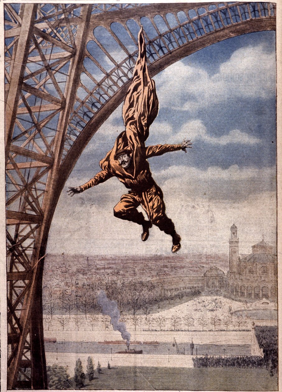 Franz Reichelt zginął testując swój "płaszcz spadochronowy" z wieży Eiffla autorstwa Unbekannter Künstler