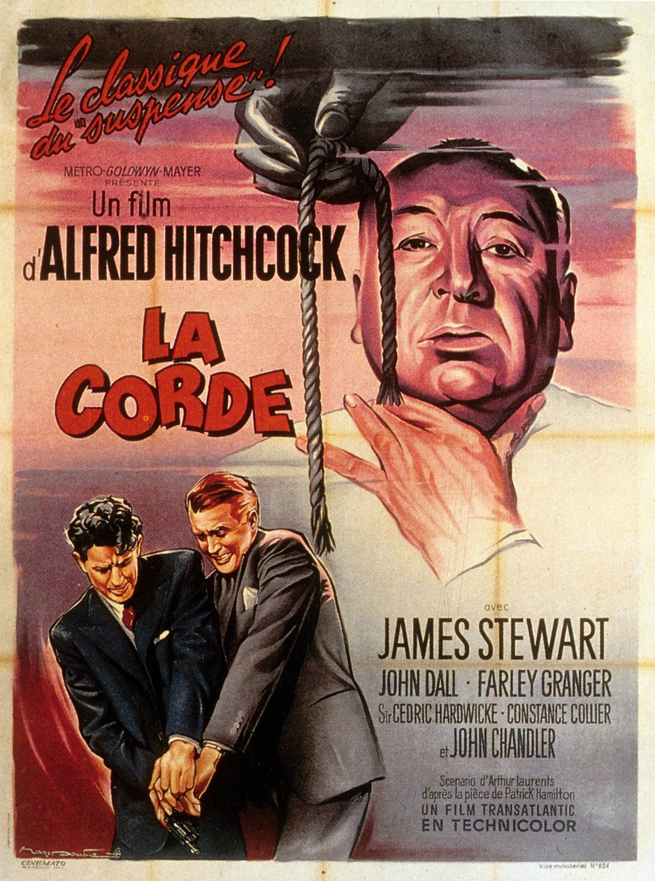 Francuski plakat do filmu Rope w reżyserii Alfreda Hitchcocka z udziałem Jimmy