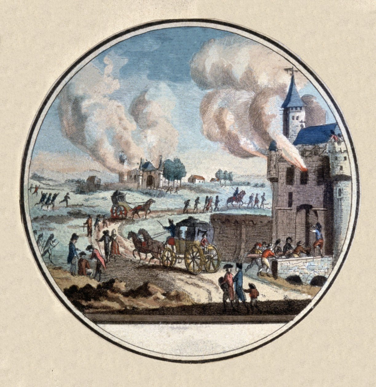 Rewolucja francuska, tłum okrążający zamek, ok. 1792-1793 (medalion) autorstwa Unbekannter Künstler