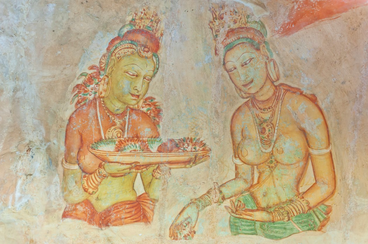 Fresk; kobieta z nagim biustem z kwiatami; Apsary; Światowego Dziedzictwa UNESCO; Sigirija; Sri Lanka; Azja autorstwa Unbekannt