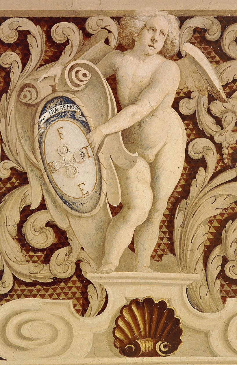 Freski Sali Baronialnej (XV w.), detal, zamek Della Manta, Manta (Cuneo), Piemont, detal, Włochy autorstwa William M. Timlin