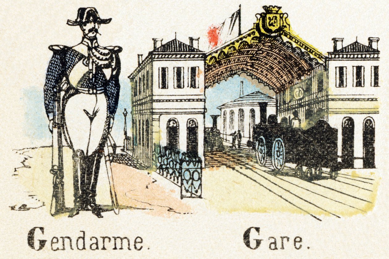 G - Gendarme Gare - Alfabet - rozrywka dla dzieci - Obraz epinal, popularna seria c.1890 (ilustracja) autorstwa Unbekannt
