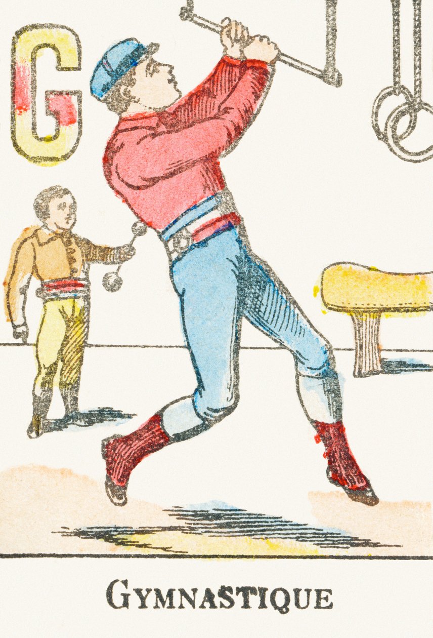 G: Gimnastyka – Grawerowanie z „Alfabet des jeux”, około 1890 r. autorstwa Unbekannt