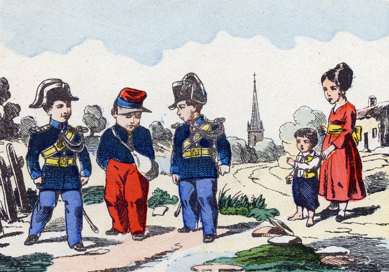 Żandarmi. Grawerowanie „Dziecięcy alfabet wojskowy””. Zdjęcie Pont-a-Mousson, około 1890. 20 stron. Słońce: 28,5x21 cm autorstwa Unbekannt