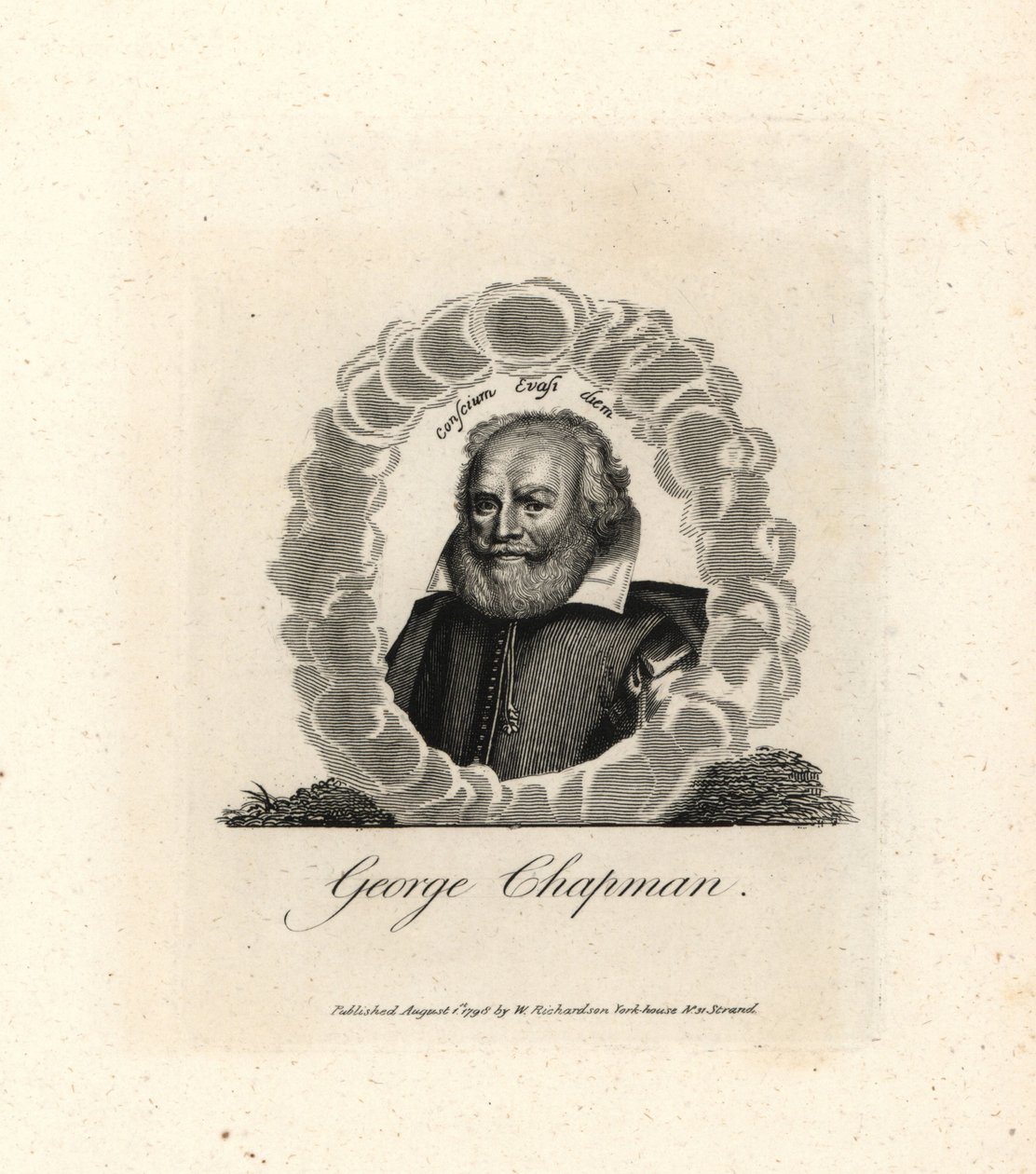 George Chapman, angielski dramaturg, tłumacz i poeta, zm. 1634 r. Rycina miedziorytnicza z dzieła Williama Richarda Portraits Illustrating Granger