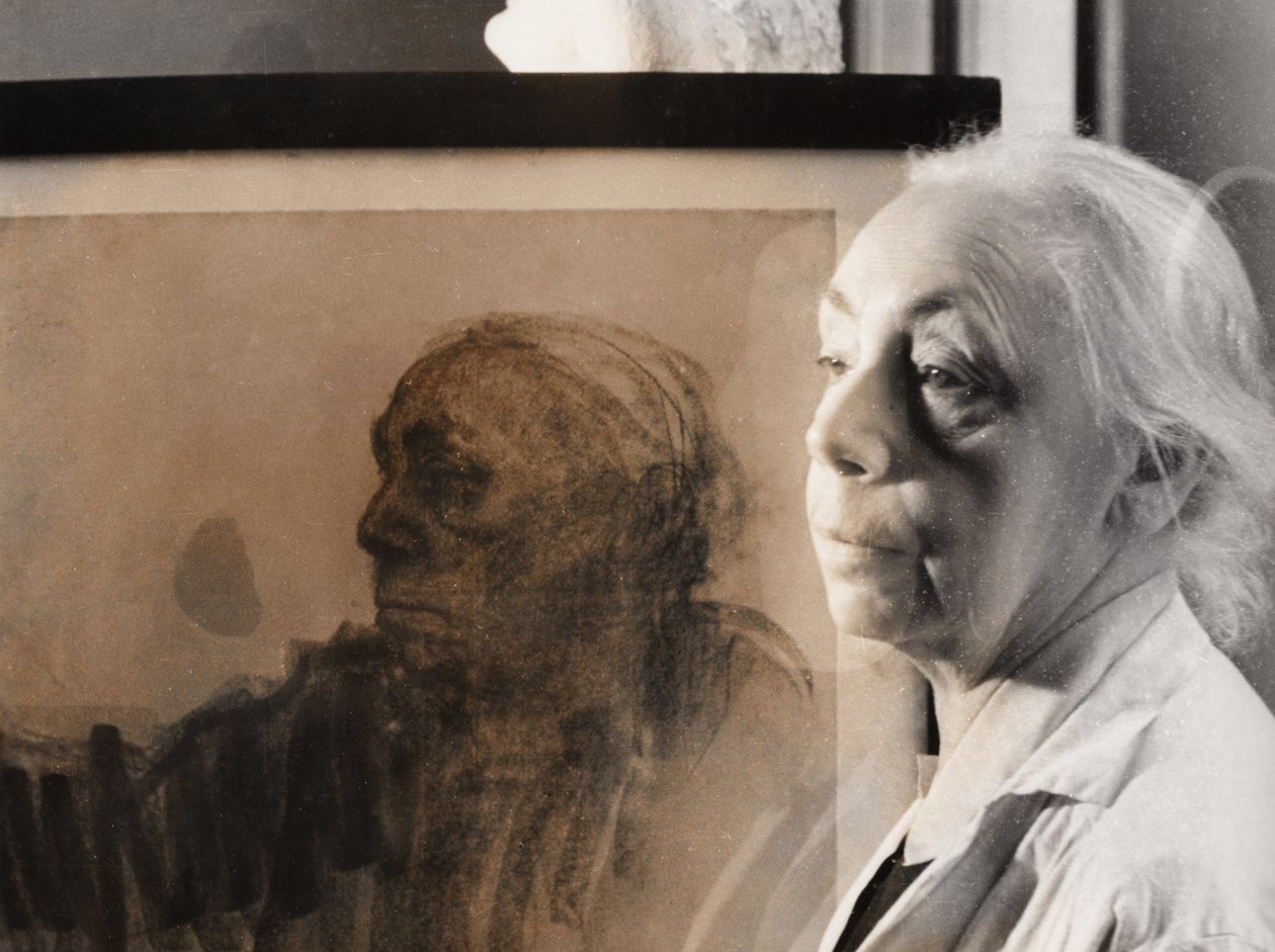 Niemiecka malarka, graficzka i rzeźbiarka Kaethe Kollwitz, Niemcy około 1940 (zdjęcie czarno-białe) autorstwa Unbekannter Künstler