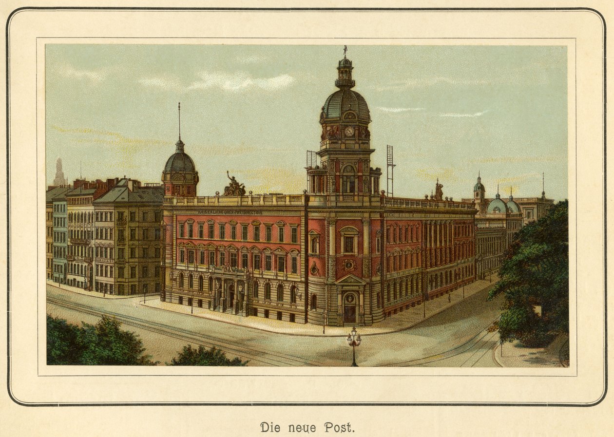 Niemcy, Hamburg, nowy budynek poczty, ilustracja z : "Ansichten-Album Hamburg" (widoki z Hamburga), opublikowane przez C. Schneider, Berlin NW, ok. 1890 (litografia) autorstwa Unbekannter Künstler