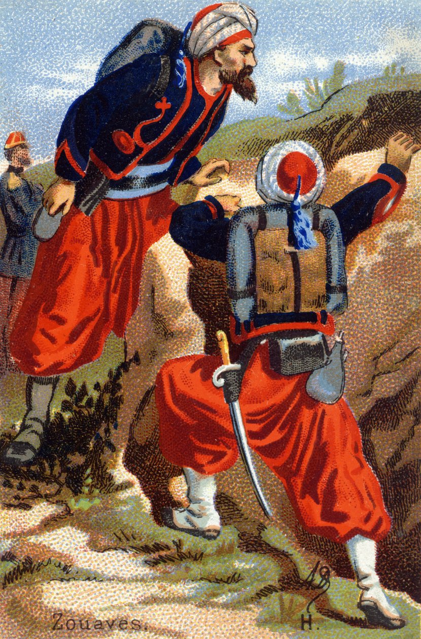 H: Zuawowie. Grawerowanie w „Alfabecie wojskowym”. Inicjały ilustratora: A. D. Wydawca nieznany. Chromolitografie z końca XIX wieku. Wymiary: 10,5x7cm . autorstwa Unbekannt
