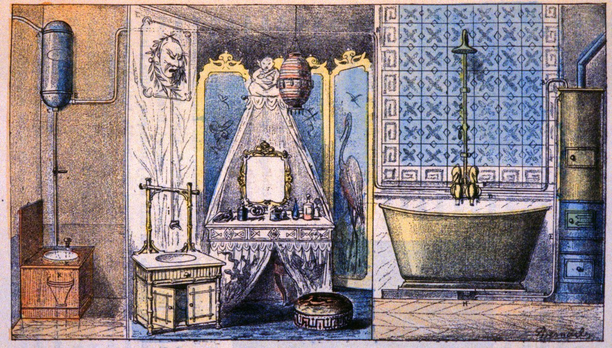Zarządzanie siedliskiem: toaleta, łazienka i wanna, ok. 1870 r. (rycina) autorstwa Unbekannter Künstler