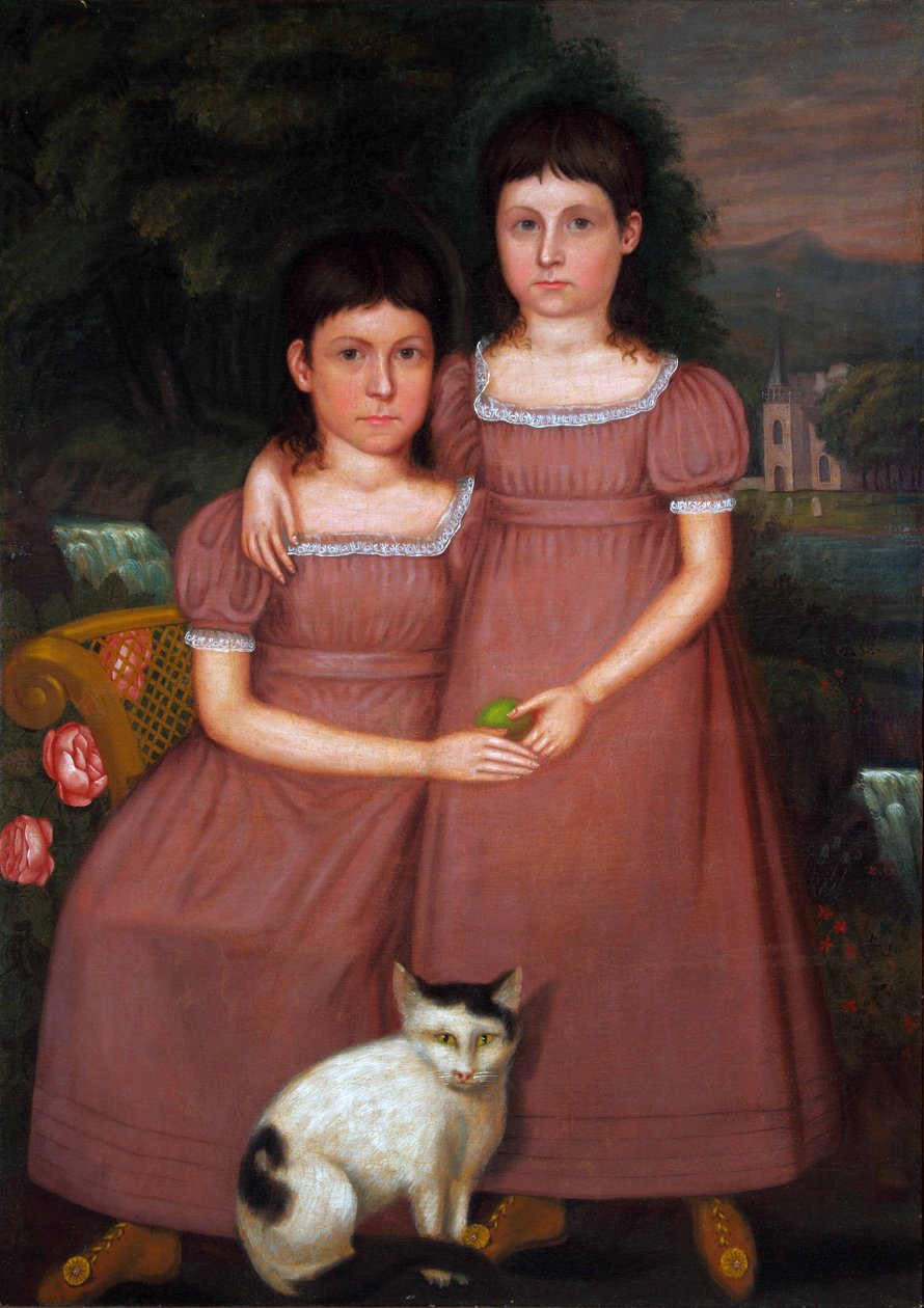 Siostry Hamilton z kotem 1825 (olej na płótnie) autorstwa Unbekannter Künstler