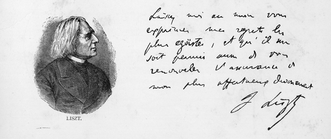 Pismo i podpis Franciszka Liszta (pióro i tusz na papierze) autorstwa Unbekannt