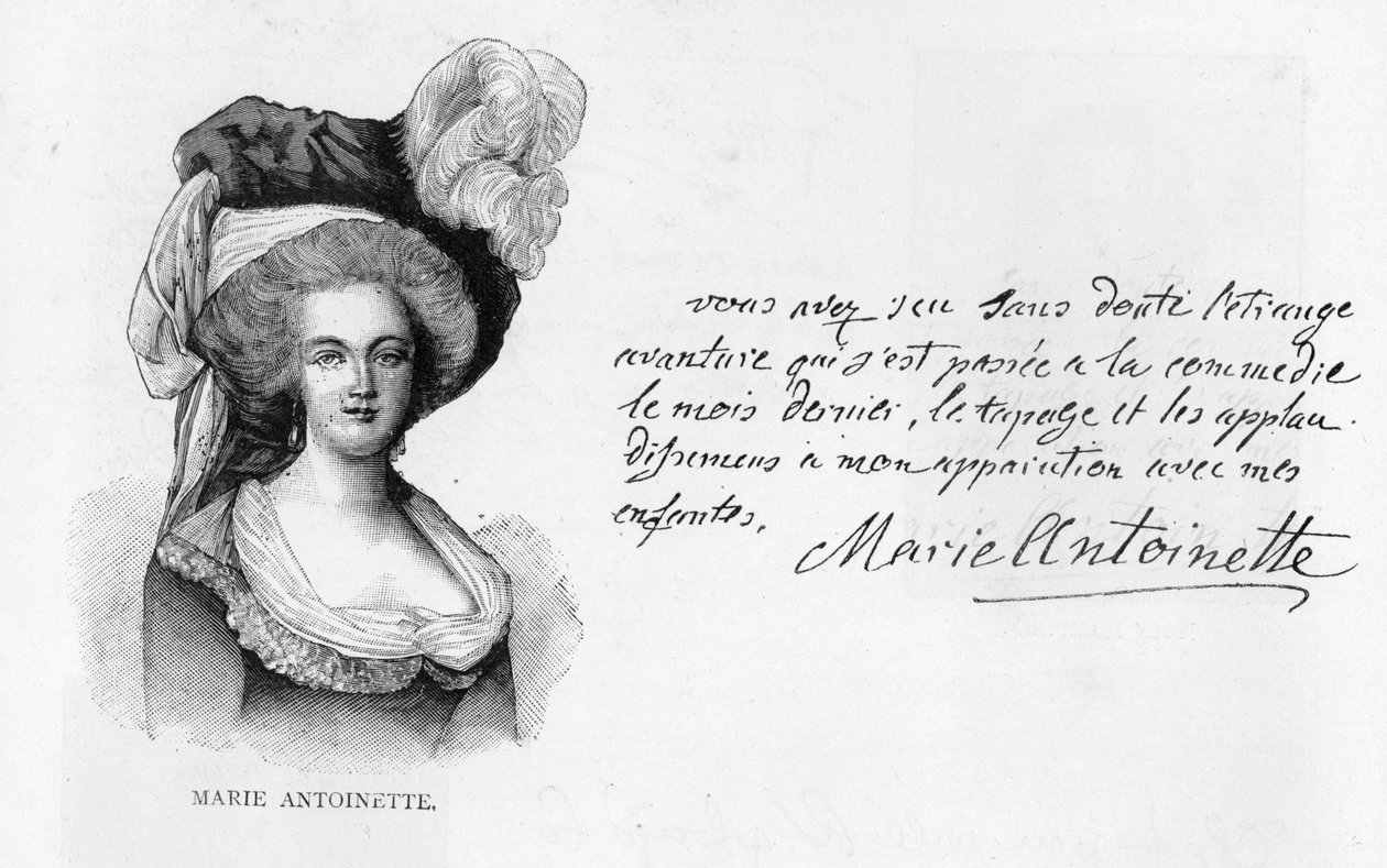 Pismo i podpis królowej Marii Antoniny (pióro i atrament na papierze) autorstwa Unbekannt