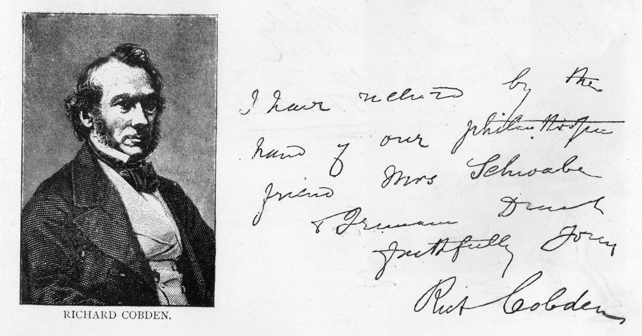 Pismo odręczne i podpis Richarda Cobdena (pióro i atrament na papierze) autorstwa Unbekannt