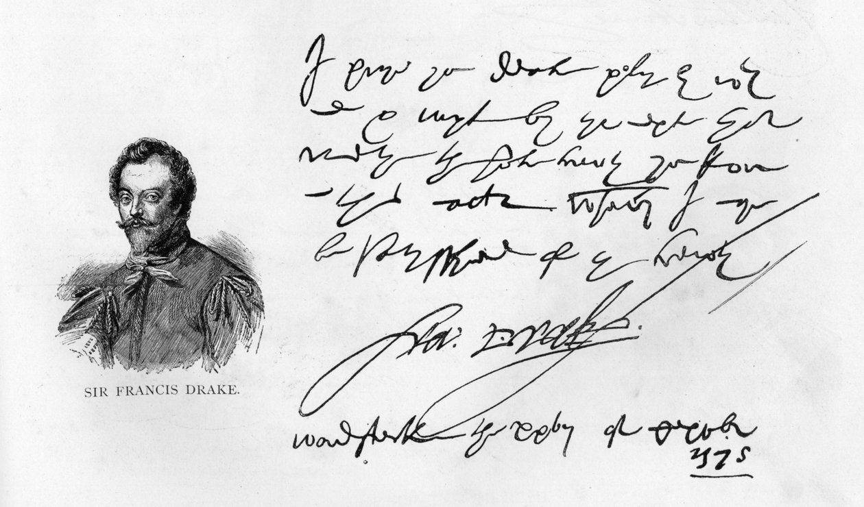 Pismo odręczne i podpis Sir Francisa Drake