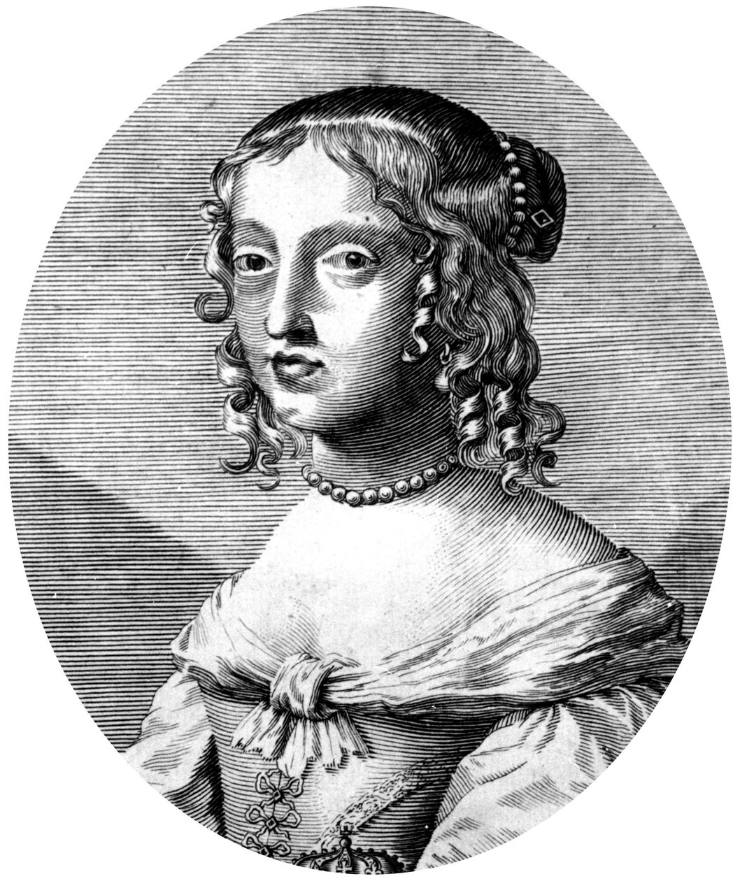 Henrietta Anne, angielska księżniczka i księżna Orleanu, córka króla Karola I, żona Filipa Orleańskiego (brata francuskiego króla Ludwika XIV), rycina autorstwa Unbekannter Künstler