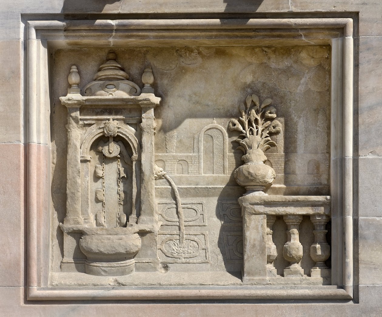Płaskorzeźba przedstawiająca studnię przykrytą przez Francesco Bono (1654). Katedra (kopuła lub duomo) w Mediolanie we Włoszech autorstwa Unbekannt