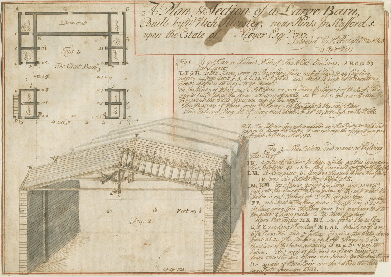 Wskazówki - Barn on the Floyer Estate: rysunek piórkiem, 25 kwietnia 1733 autorstwa Unbekannt